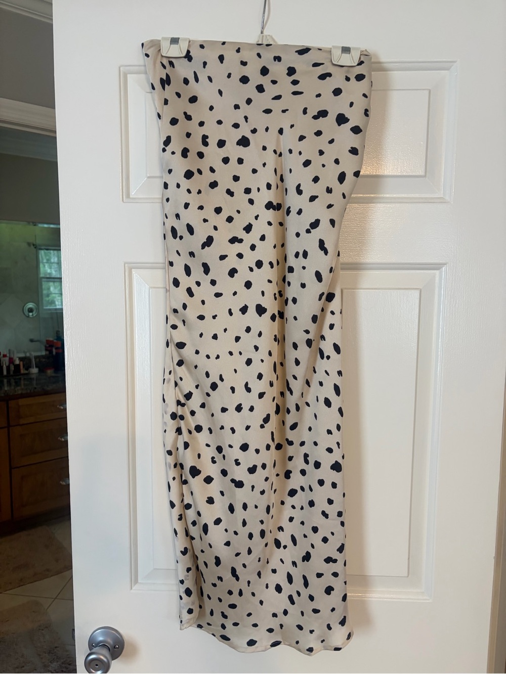 Beige and Black Polka Dot Midi Skirt
